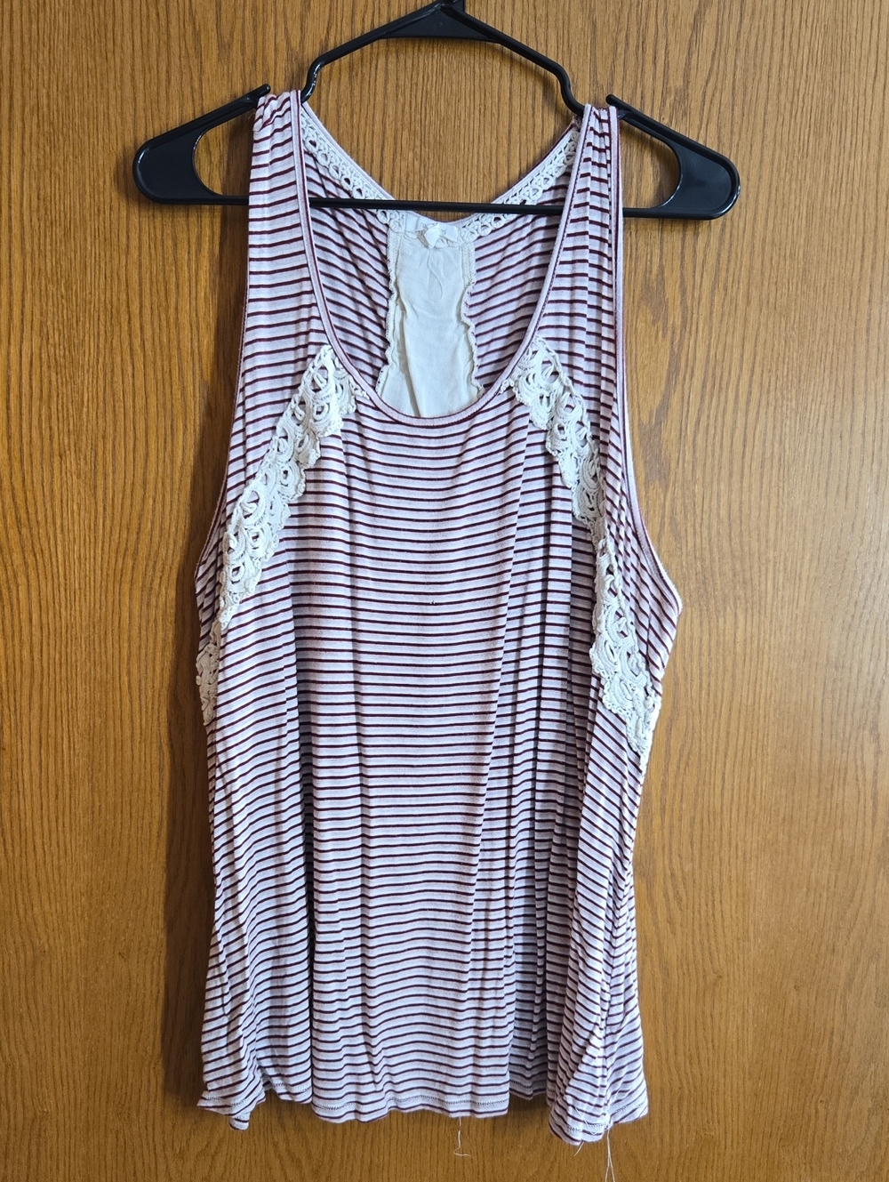 Maurices Mauve & White Striped Lace-Trim Racerback Tank
